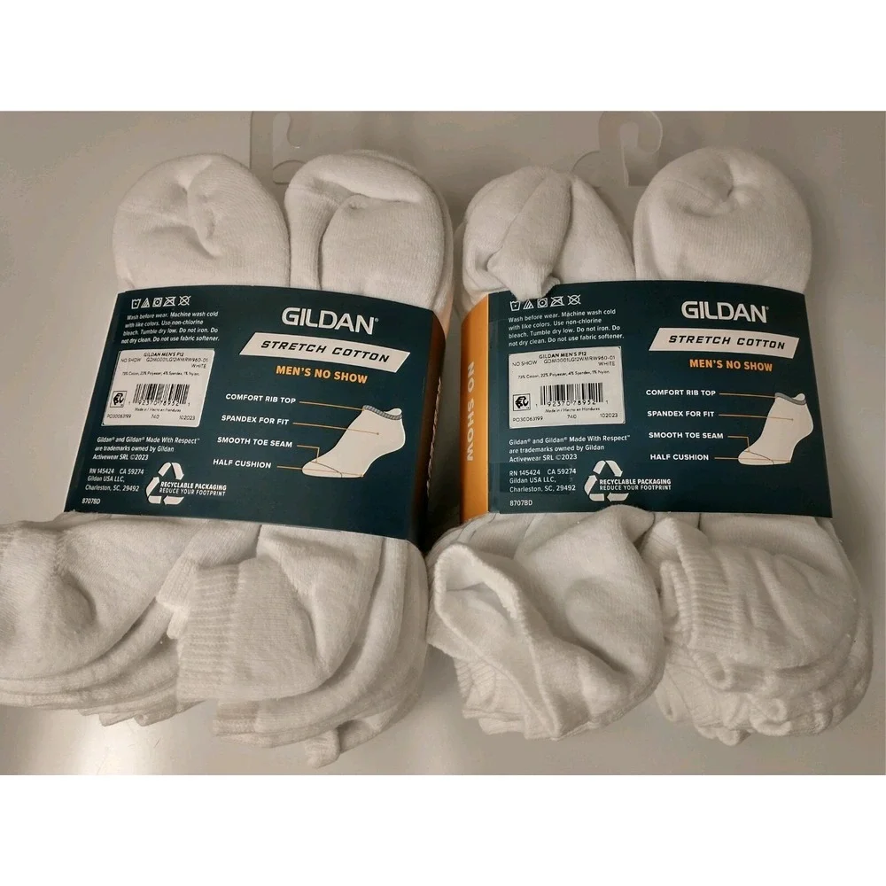 Gildan 24 pairs Men's‎ Stretch Cotton No Show White Socks Shoe Size 6-12